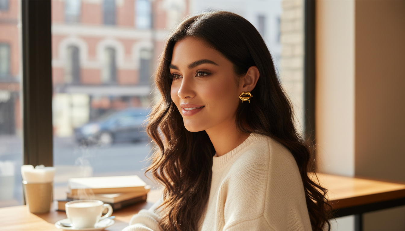 Liquid Melting Lips Stud Earrings: Vintage 18K Gold PVD