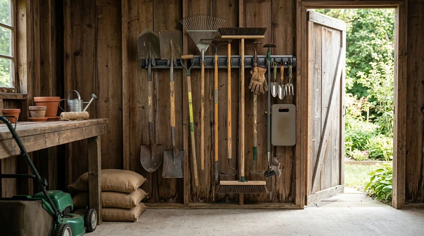 10-Slot Garden Tool Organizer With Hooks for Safer Storage
