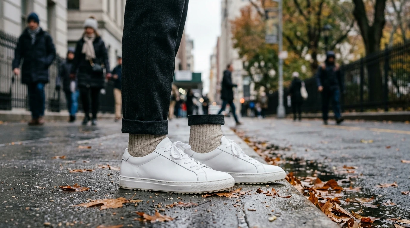 New Balance White Lace-Up Sneakers for Fall/Winter
