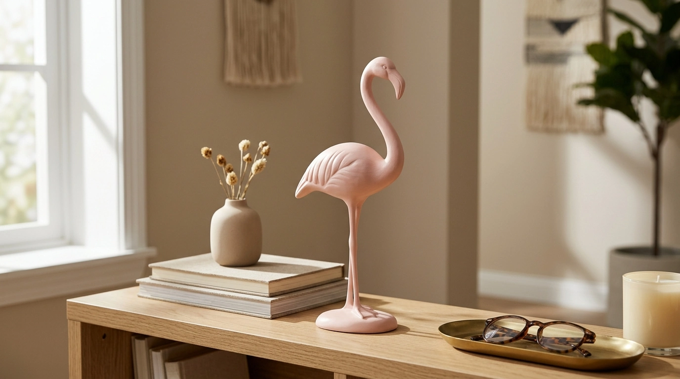 Pink Flamingo Resin Figurine: Chic Shelf Accent