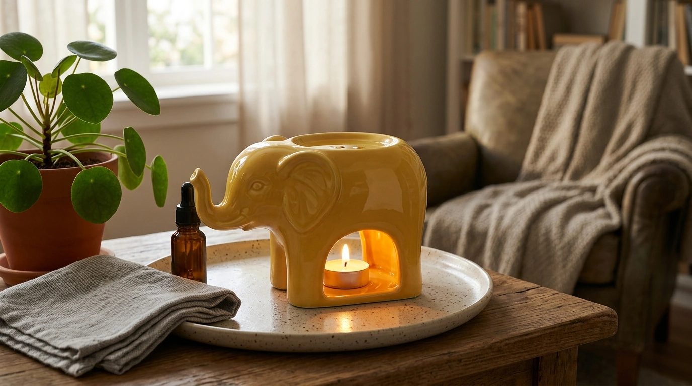 Retro Yellow Elephant Porcelain Burner for Essential Oils