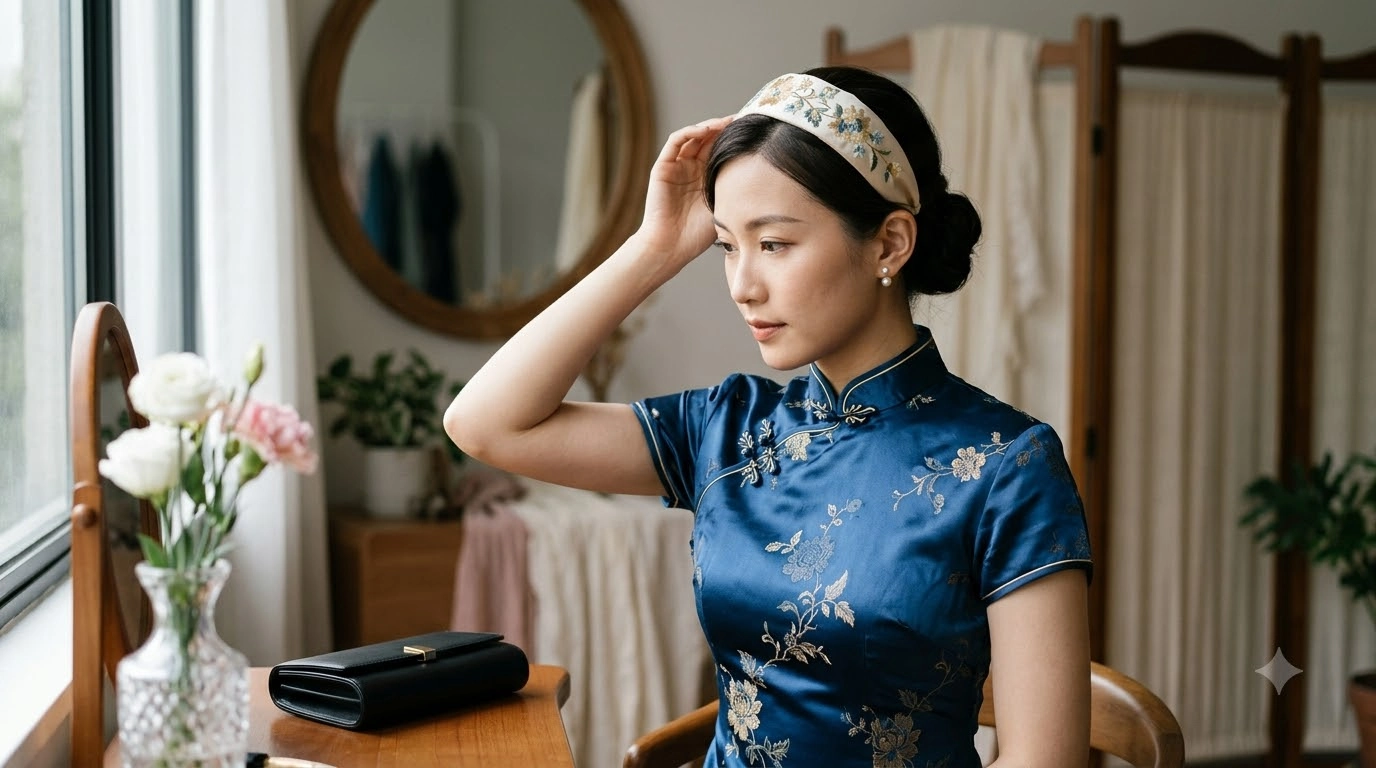 Style an Embroidered Satin Headband With a Qipao