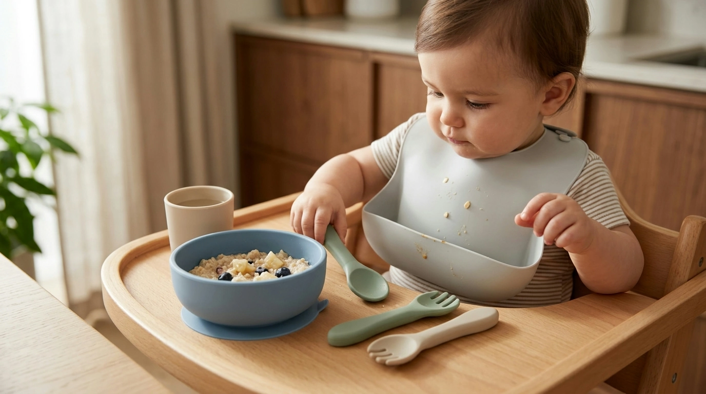 Silicone Baby Feeding Set: Suction Bowl, Utensils, Cup & Bib