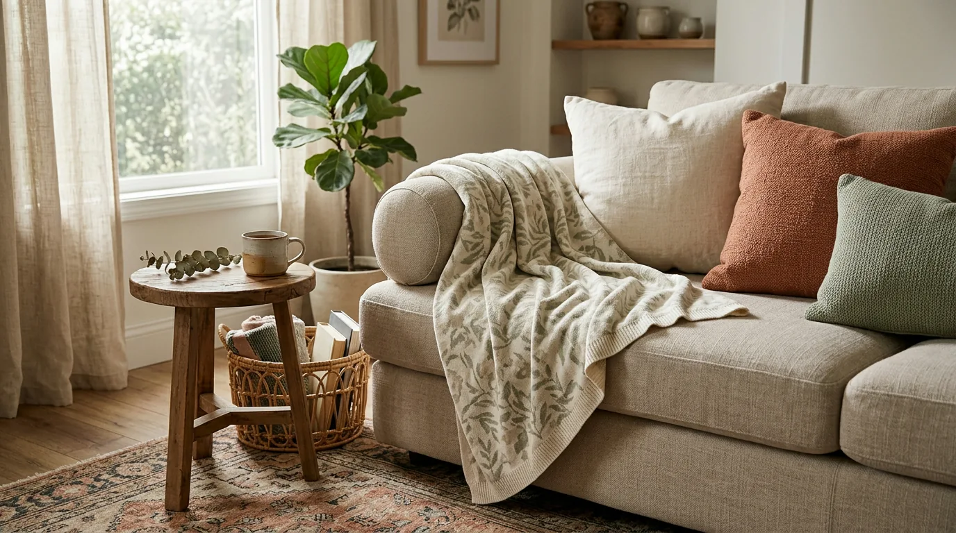 Boho Floral Leaves Microfiber Knit Throw for Cozy Decor
