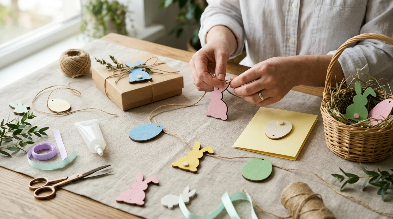 Colorful Wooden Bunny & Egg Charms for Spring Crafts