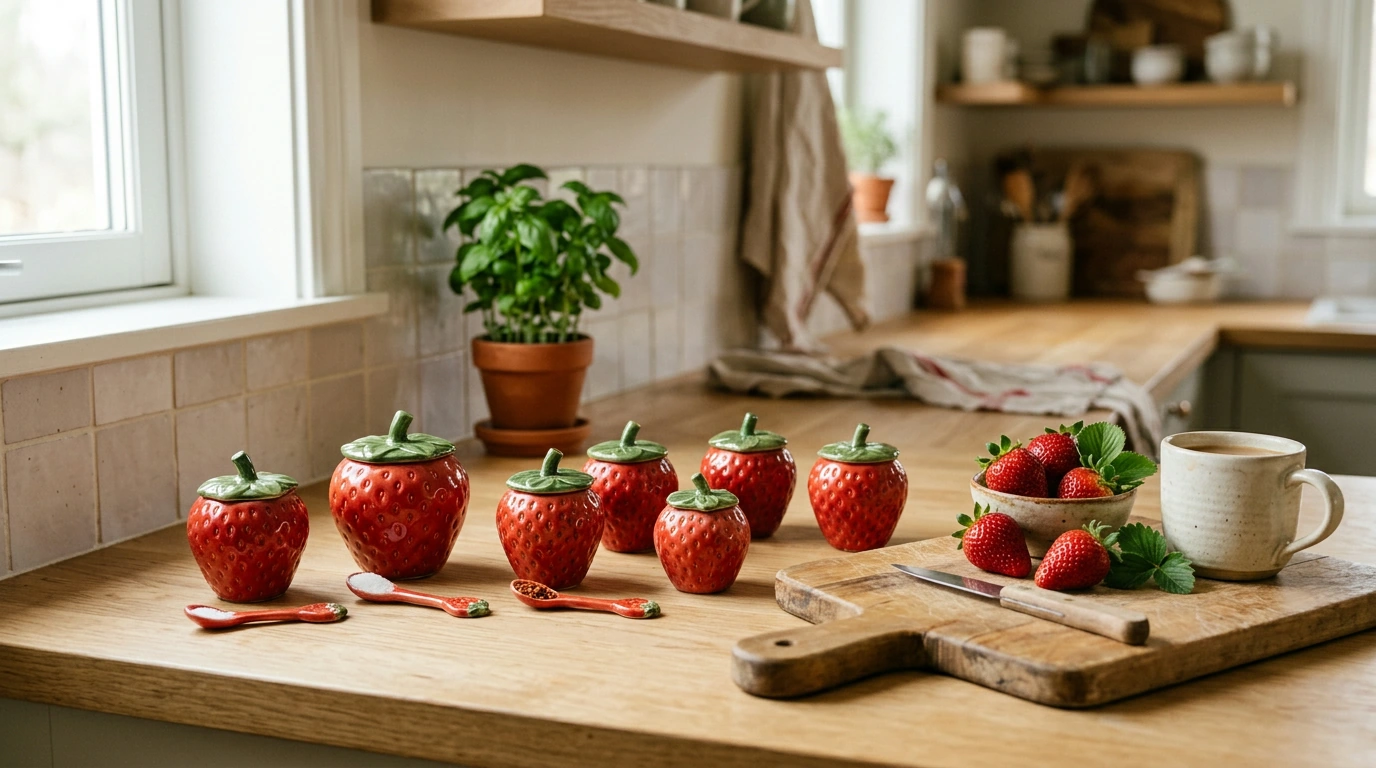 Cute Korean Strawberry Ceramic Spice Jars for a Tidy Counter