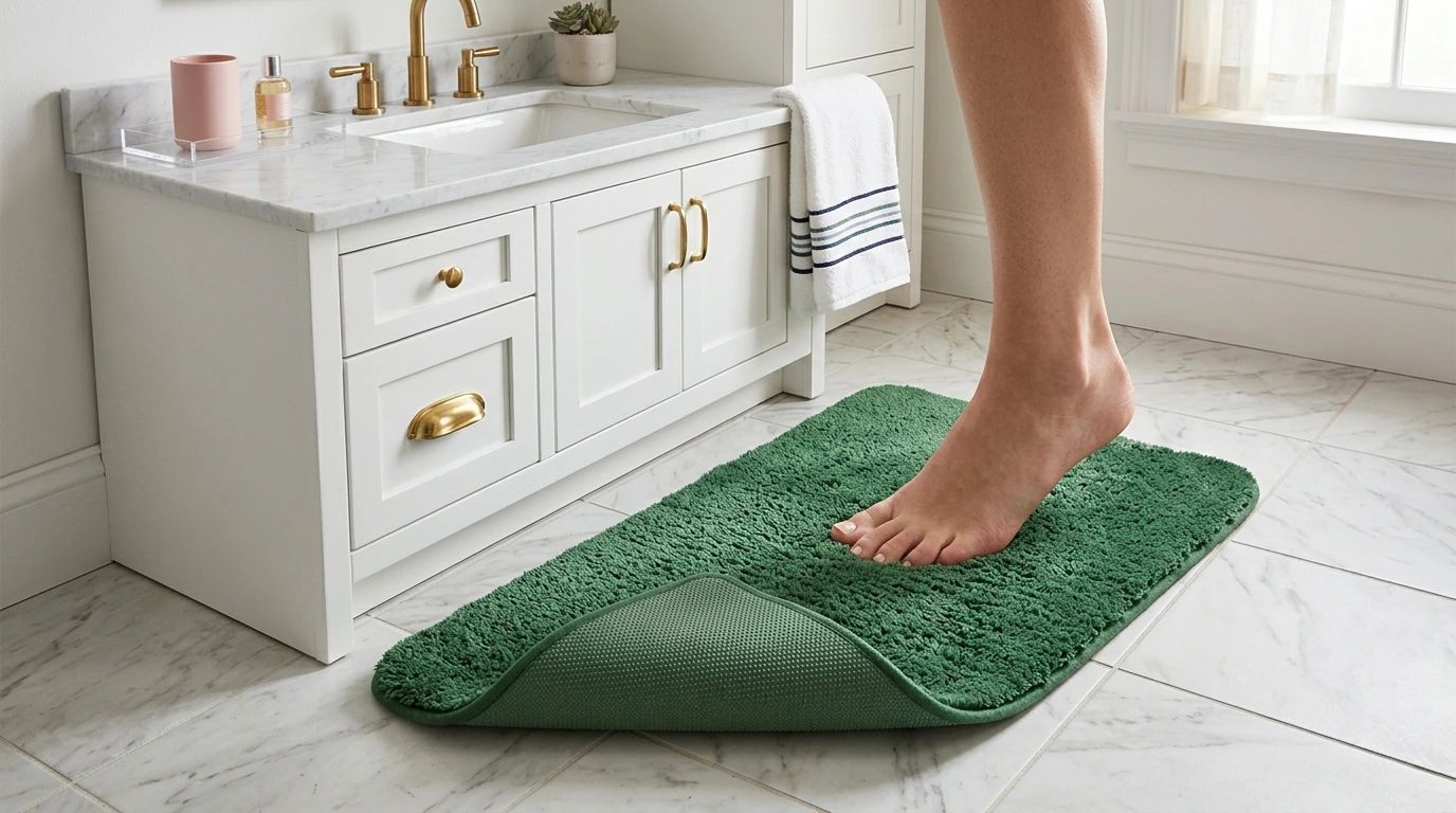 Green “You Look Good” Non-Slip Rug for Preppy Baths