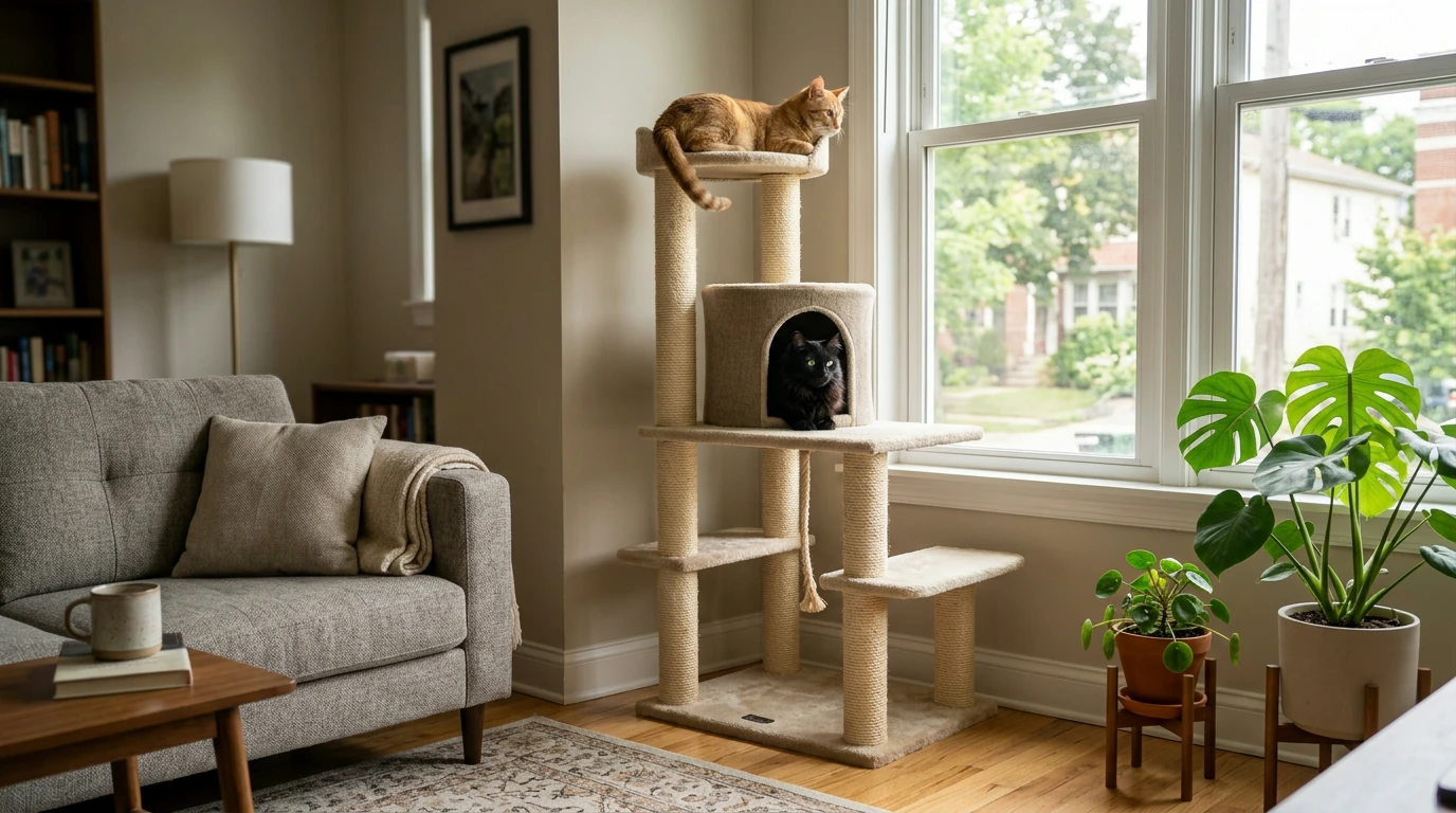 Large Multi-Level Cat Tree Guide: Posts, Caves & Perches