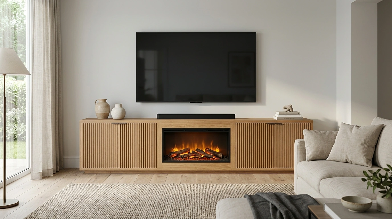 Luxury 70in Fluted Fireplace TV Stand: Fit, Heat, Style