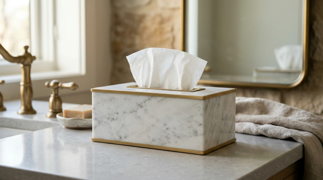 Marble Tissue Box Holder with Gold Accents: Care & Fit
