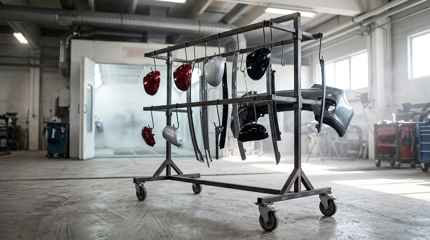 Mobile Paint Drying Rack: Adjustable Hooks, Swivel Wheels