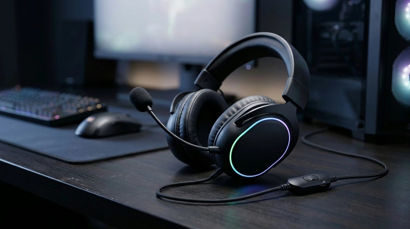 RGB Wired Gaming Headset: Noise-Cancel Mic + Controls