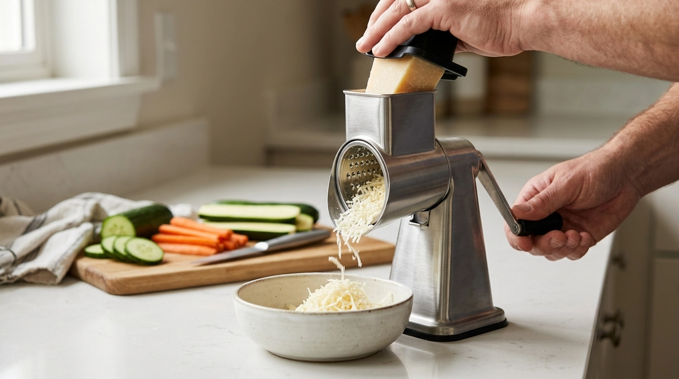 Stainless Steel Rotary Grater: Fast Cheese & Veg Prep