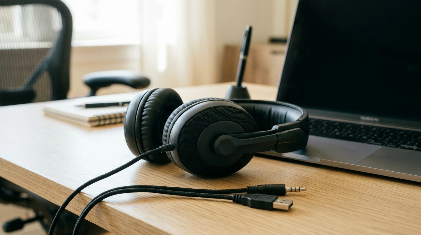 USB & 3.5mm Wired Headset w/ Mic for Clear Calls