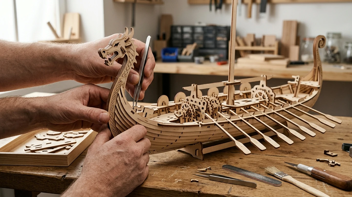Viking Dragon Ship 3D Wooden Puzzle: 229-Piece Model
