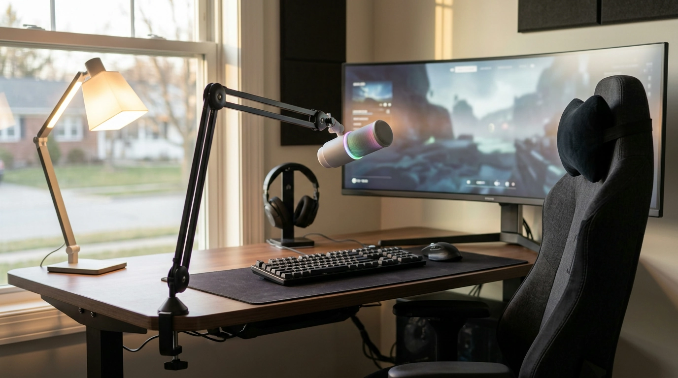 Wireless RGB USB Mic + Boom Arm for Clear Chat