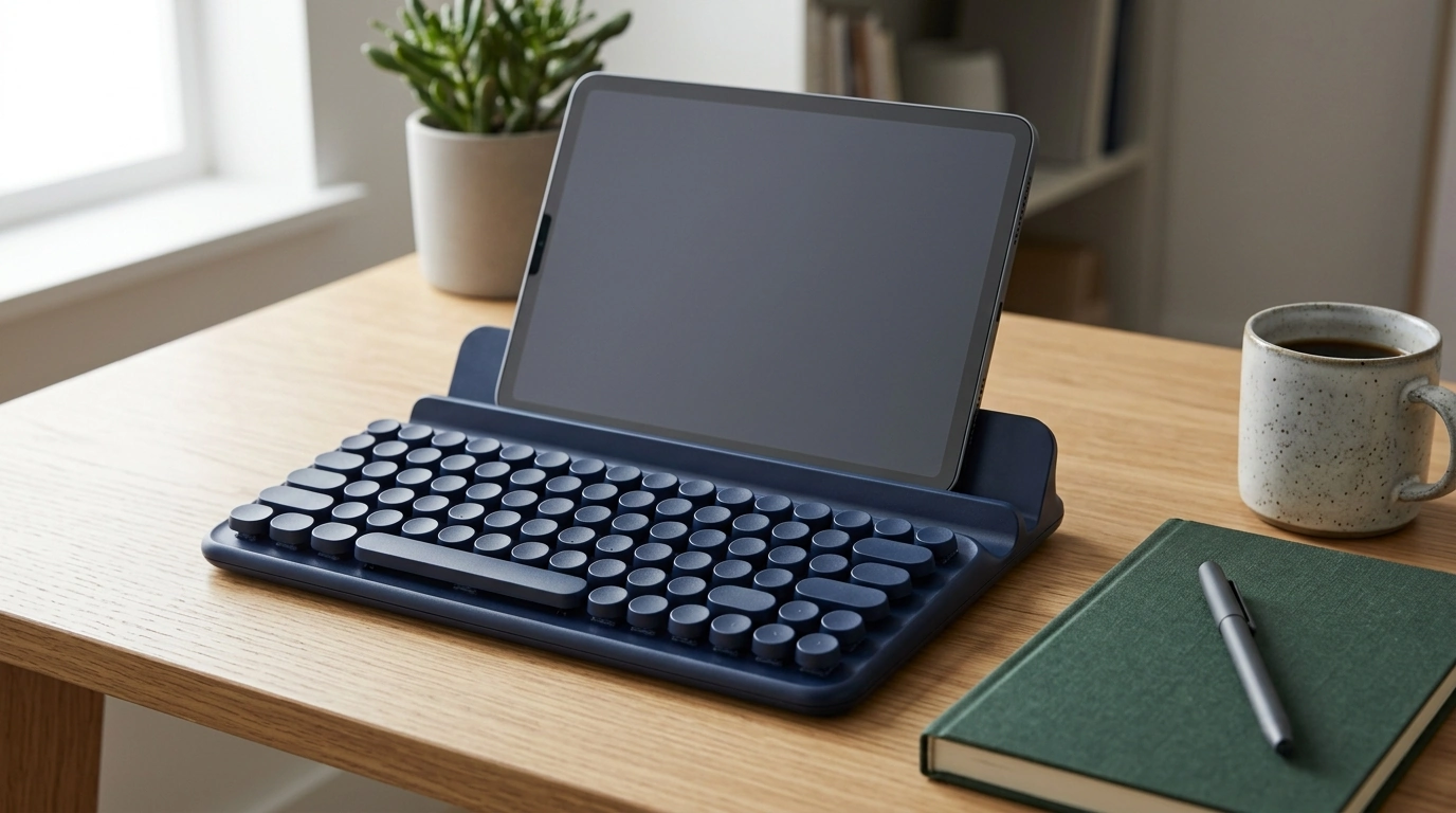 Midnight Navy Retro Bluetooth Keyboard with Device Stand