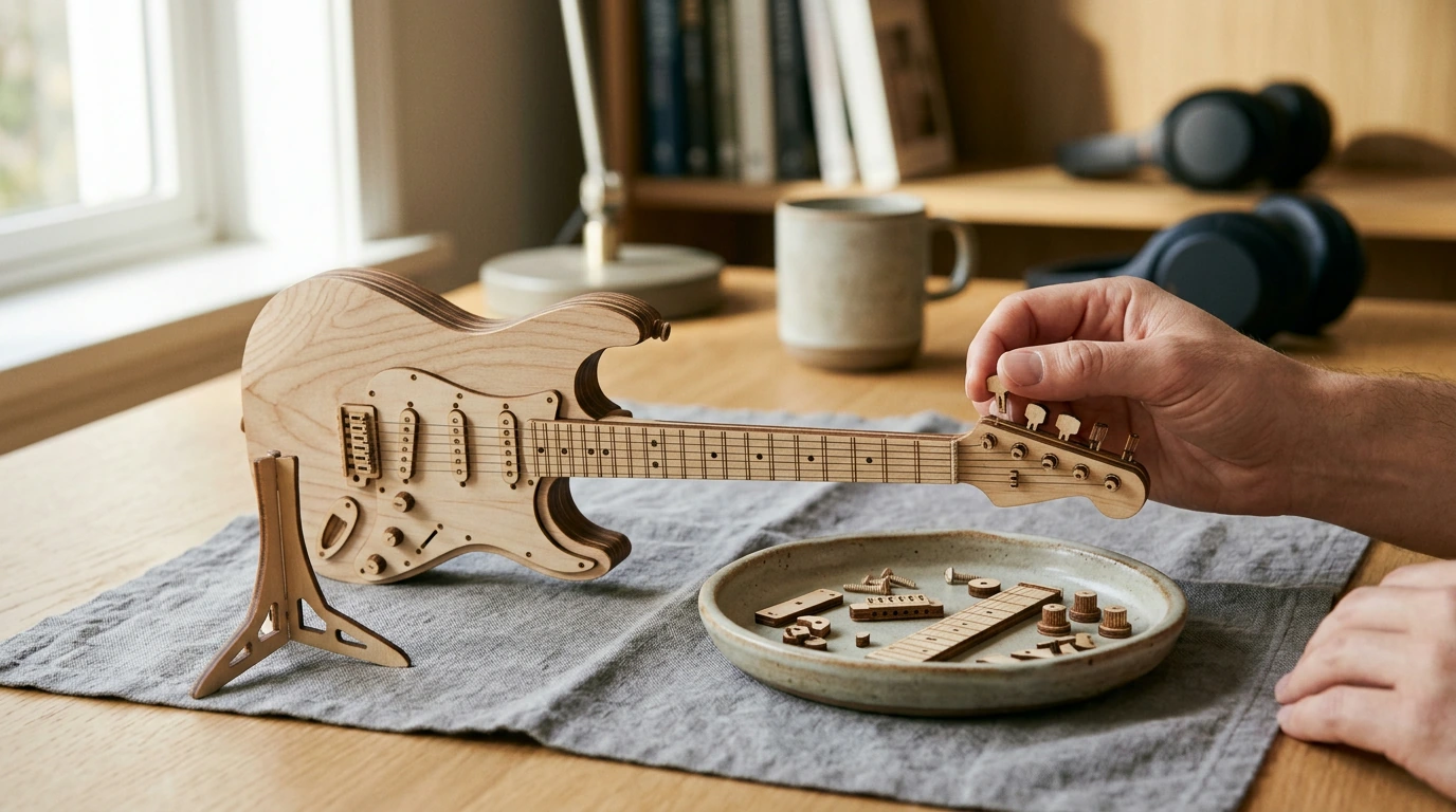 Build a Mini Electric Guitar: 3D Wooden Puzzle Kit