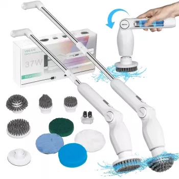 Cordless Electric Spin Scrubber: 8 Heads + Adjustable Arm