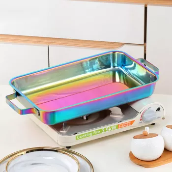 Stainless Rectangular Grill Plate for Seafood & Veggies