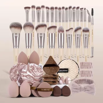 45-Piece Makeup Brush & Puff Set: Face + Eye Tools